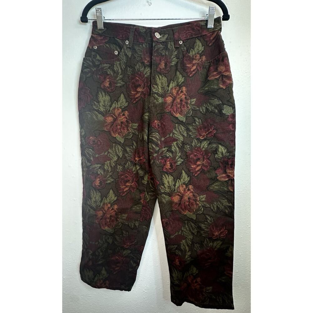 Vtg Halston Jeanswear Floral Print High Rise Cropped Denim Pant Size 8